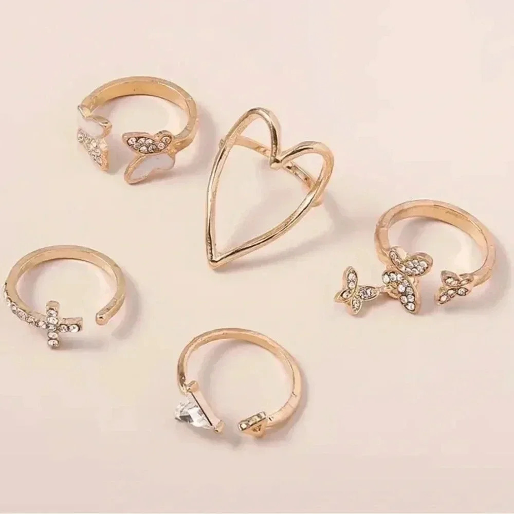 Ring 5 pcs set random rhinestones - Picture 3 of 3